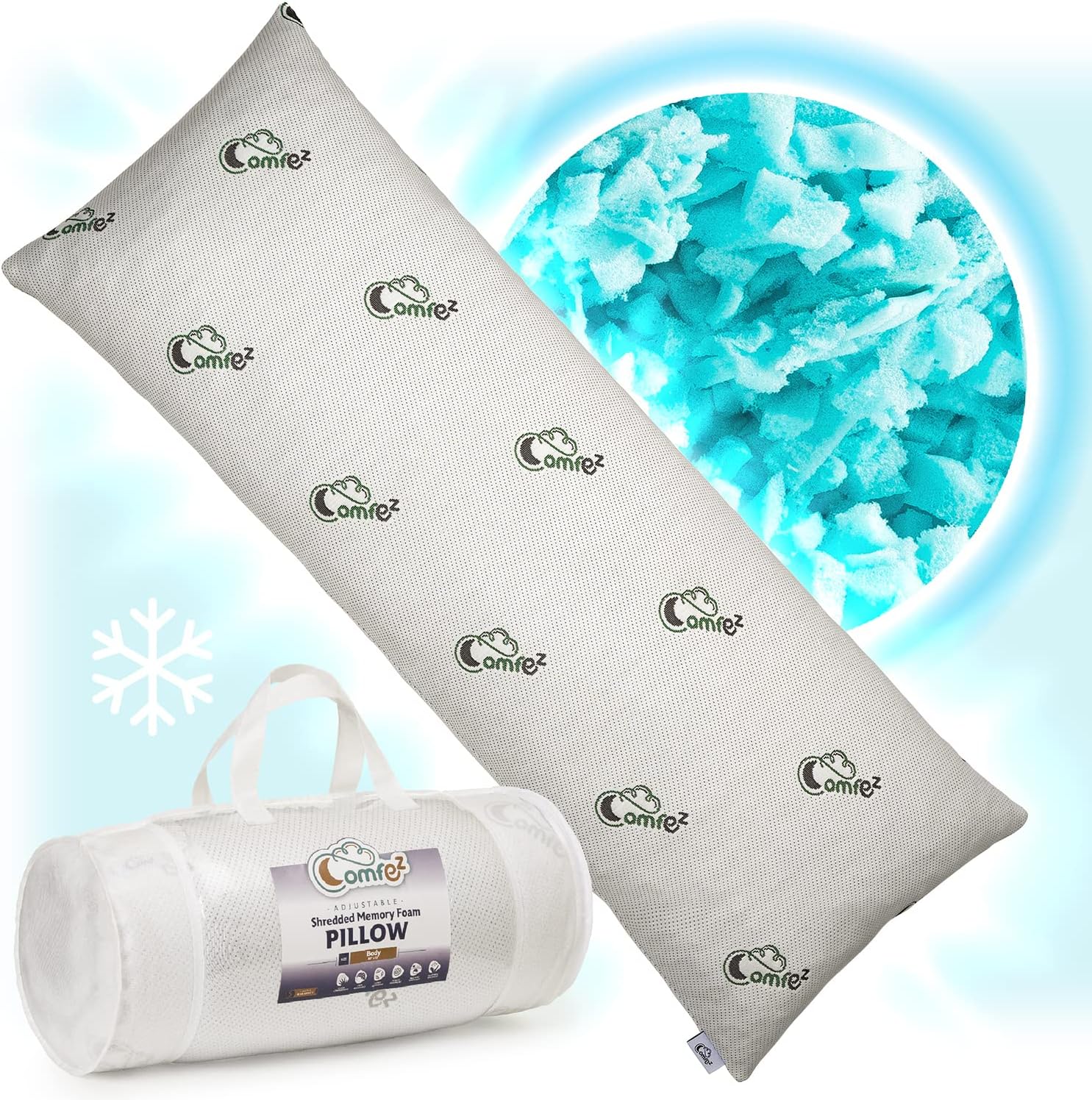 Full Body Pillow - Shredded offers Memory Foam & Zippered Cooling bamboo cover