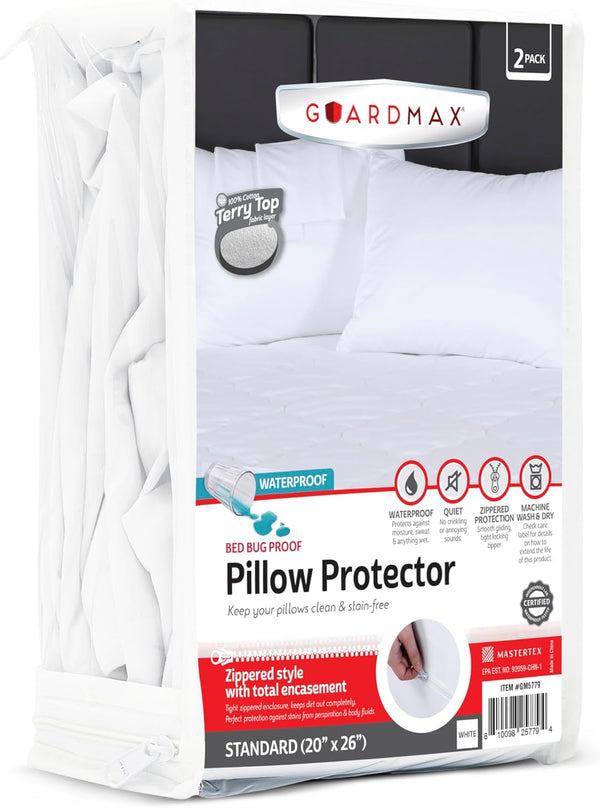 Guardmax Terry Cotton Waterproof Pillow Protector with Zipper