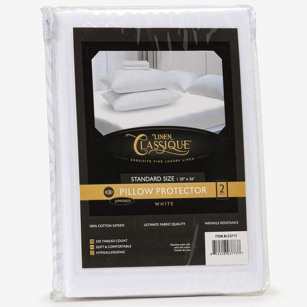 Linen Classique 320TC - Zippered Pillow Protector - White 2pack - King