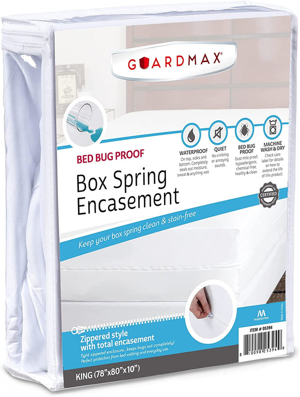 Guardmax Waterproof Box Spring Protector Encasement with Zipper - White